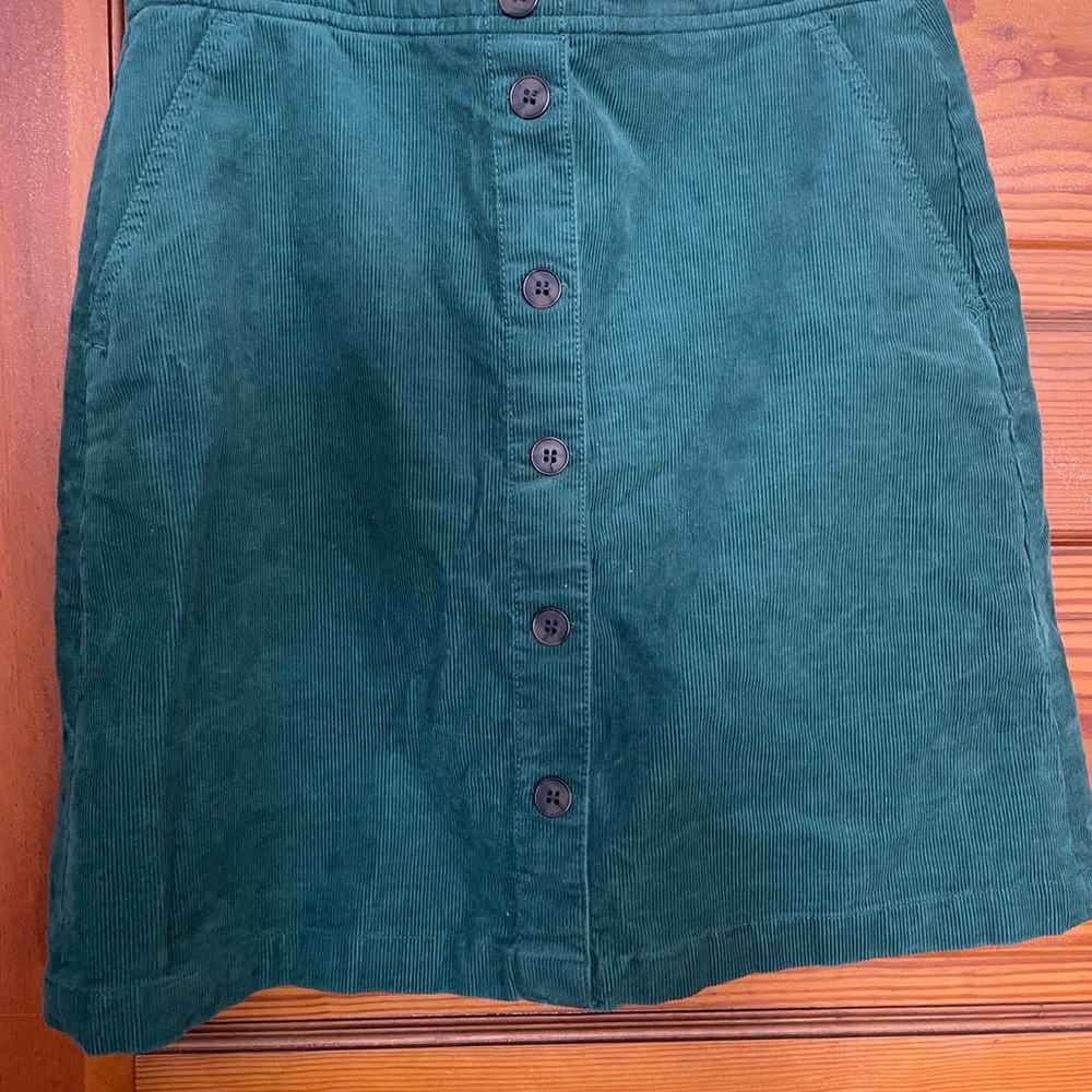 J. Crew Green Corduroy Button-Down Skirt